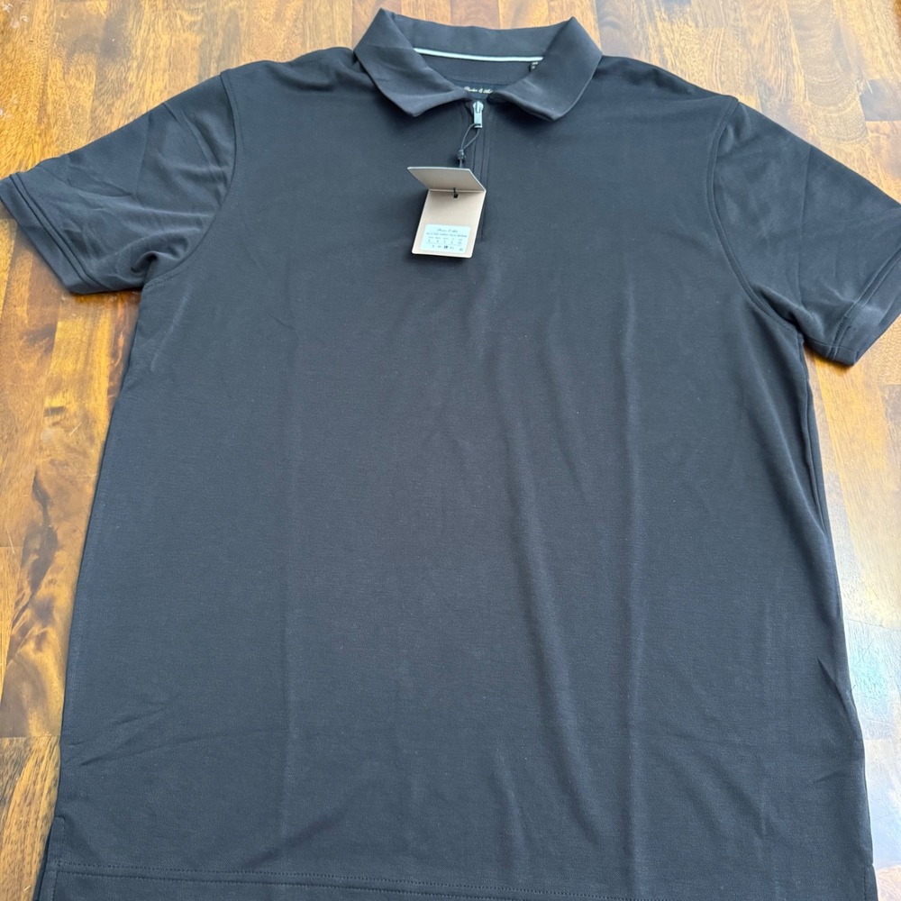 Porter & Ash Mens Quarter Zip Polo Shirt‎ L Brown Sandwashed Interlock Knit NWT - Picture 5 of 9